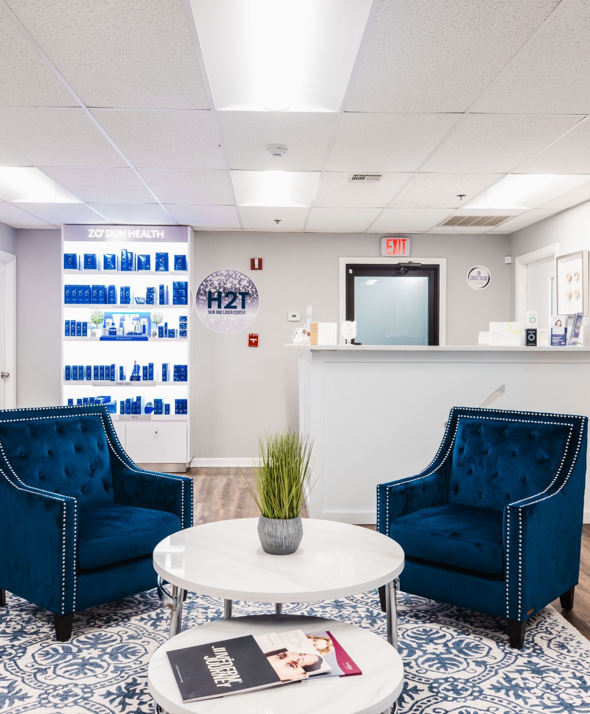 Chic waiting area in a skincare clinic.
