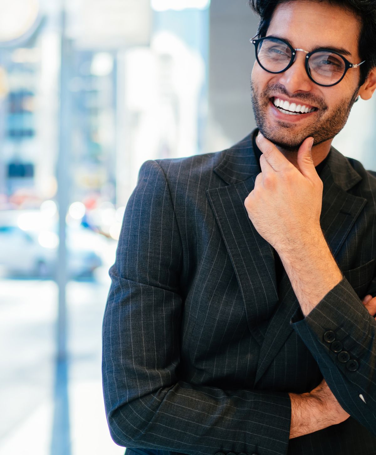 Testosterone Replacement Therapy model wearing glasses