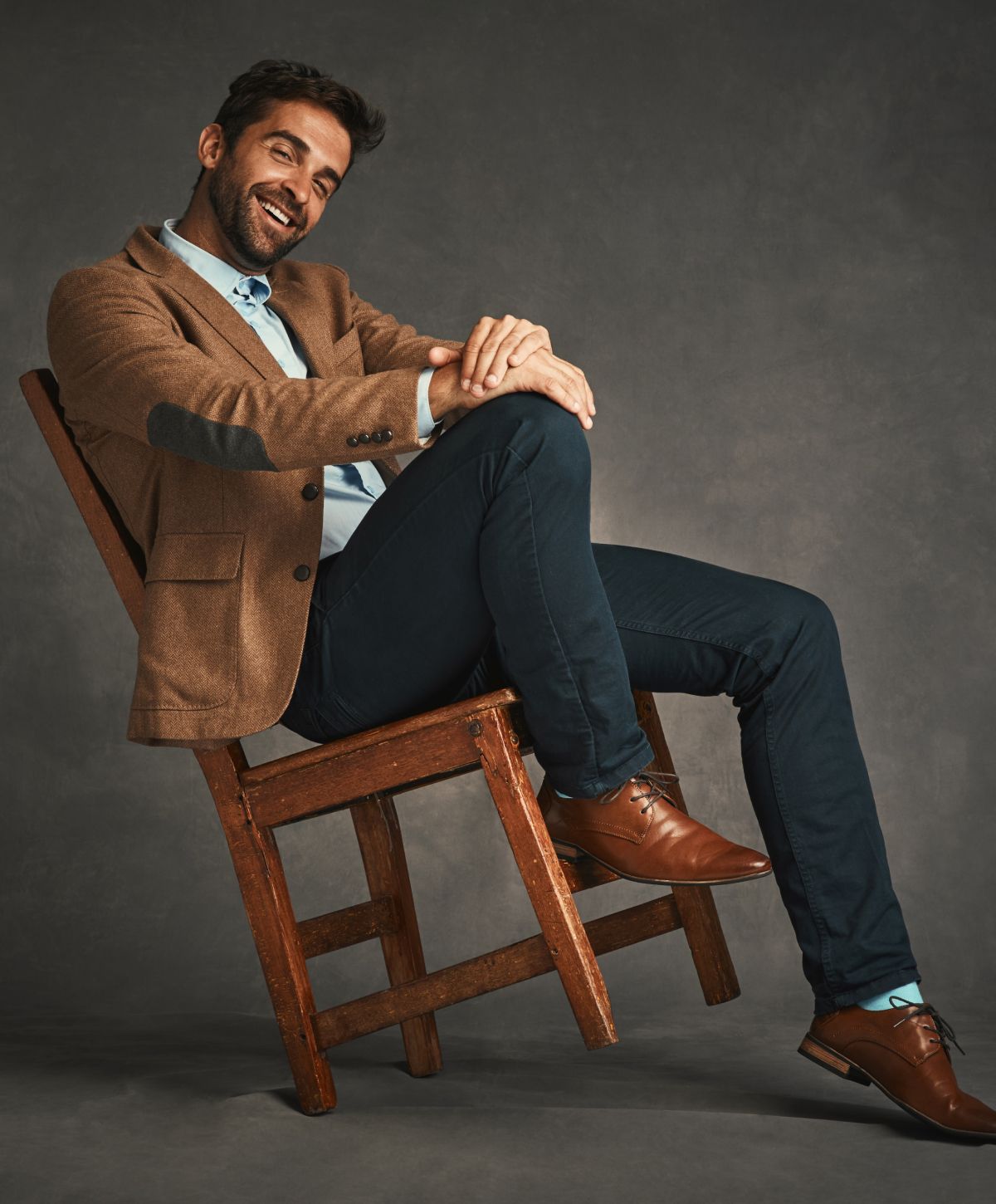 Botox for men model in brown sports coat