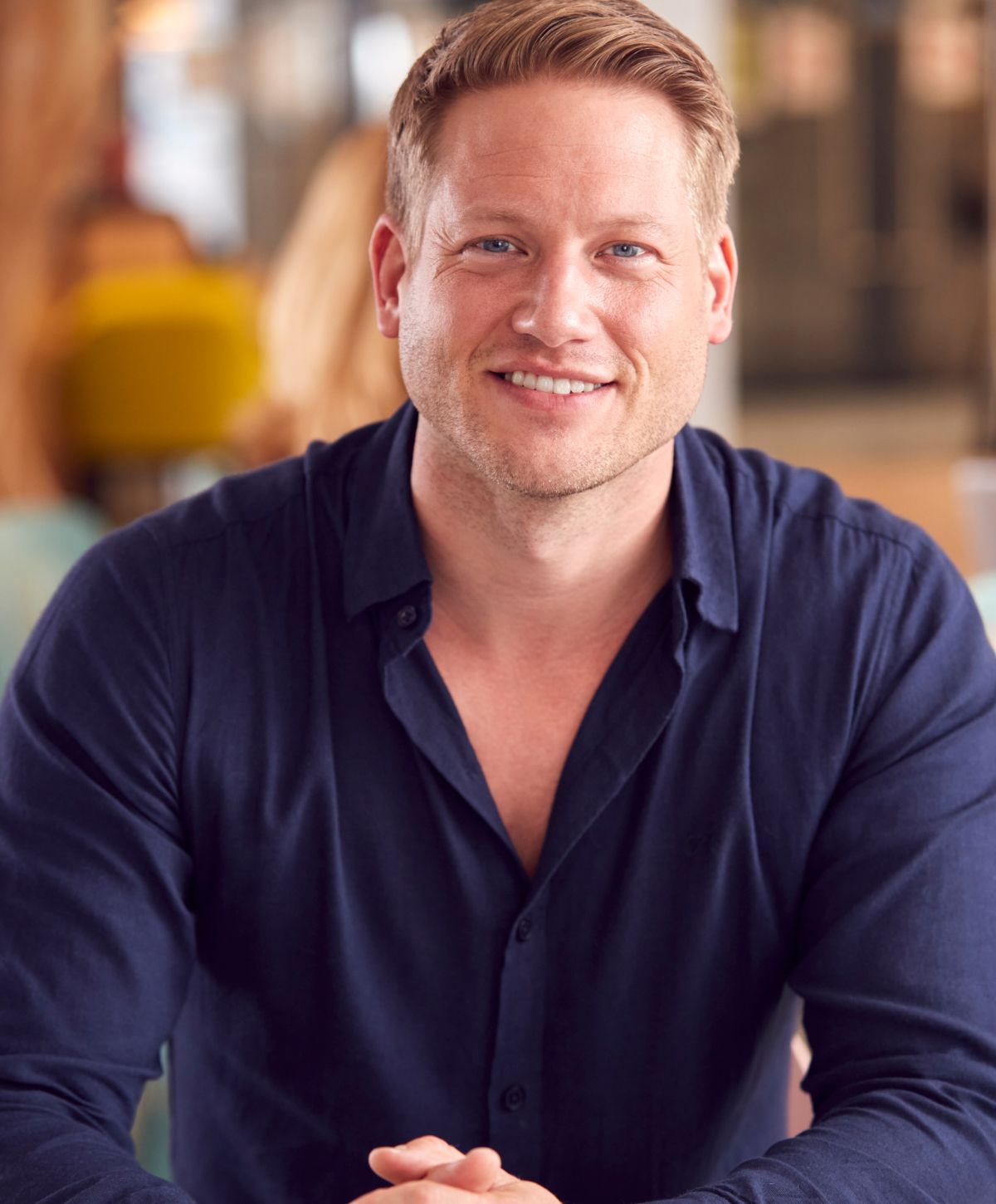 Franklin prp injections male model in blue button down